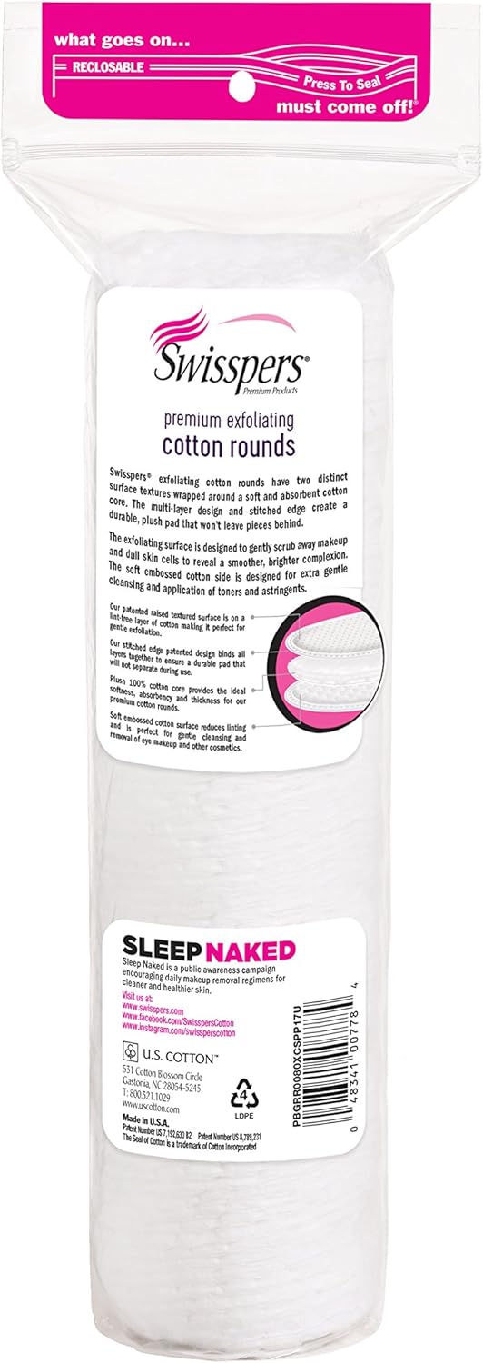 Swisspers Cotton Pads - Exfoliating Textured Rounds for Facial Use | 80 Count, Pack of 2