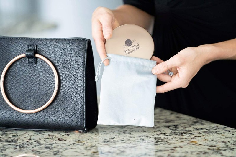 Mavoro Magnifying Compact Mirror - 1x/10x Magnification | 4" Double-Sided Travel Makeup Mirror in Champagne Gold