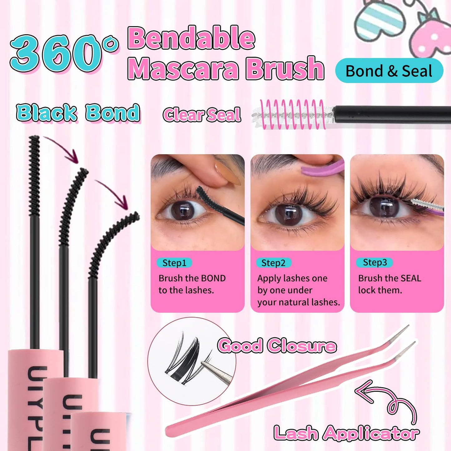UIYPL Lash Clusters Kit-Cluster Eyelash Extensions. Eyelash Extension Kit. Volume Lash Clusters. Pro Lash. False Eyelashes & Adhesivesc. (wing kit 150pcs)