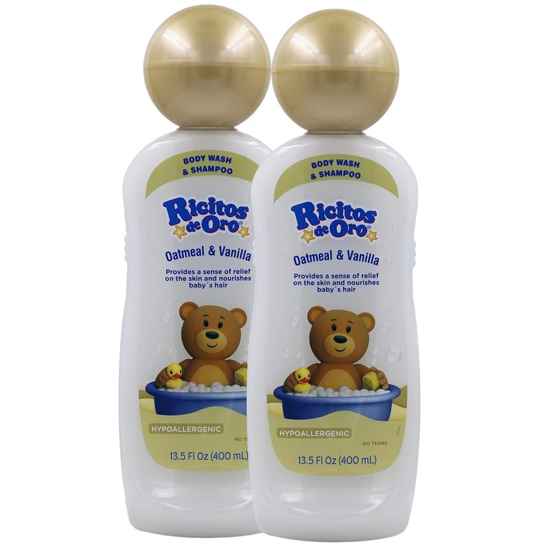 Ricitos de Oro Baby Shampoo & Body Wash - Hypoallergenic Oat & Vanilla Formula | 2-Pack, 13.5 Fl Oz Each