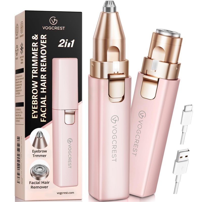 Rechargeable Facial Hair Remover for Women: 2 in 1 Electric Eyebrow and Facial Hair Remover - Suitable for Middle-aged Women’s Eyebrow, Chin, and Cheek Trimming - with Built-in LED Light(Pink)