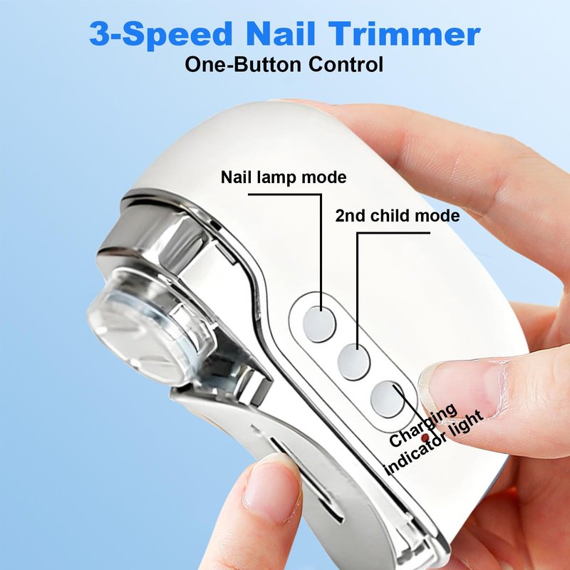 Electric Nail Clipper, 3 Speed Electric Nail Clippers for Seniors & Adults, Baby Electric Nail Trimmer with Light & Clip Storage, USB Electric Automatic Nail Clipper for Fingernail (Ivory White)
