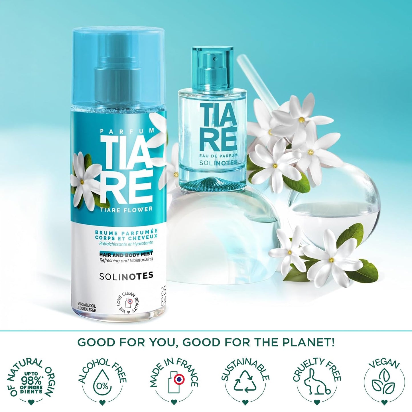 Tiaré Body Mist by SOLINOTES | Refreshing And Hydrating Womens Fragrances - Alcohol-Free | Body Spray for Women and Hair | 8.45 fl.oz