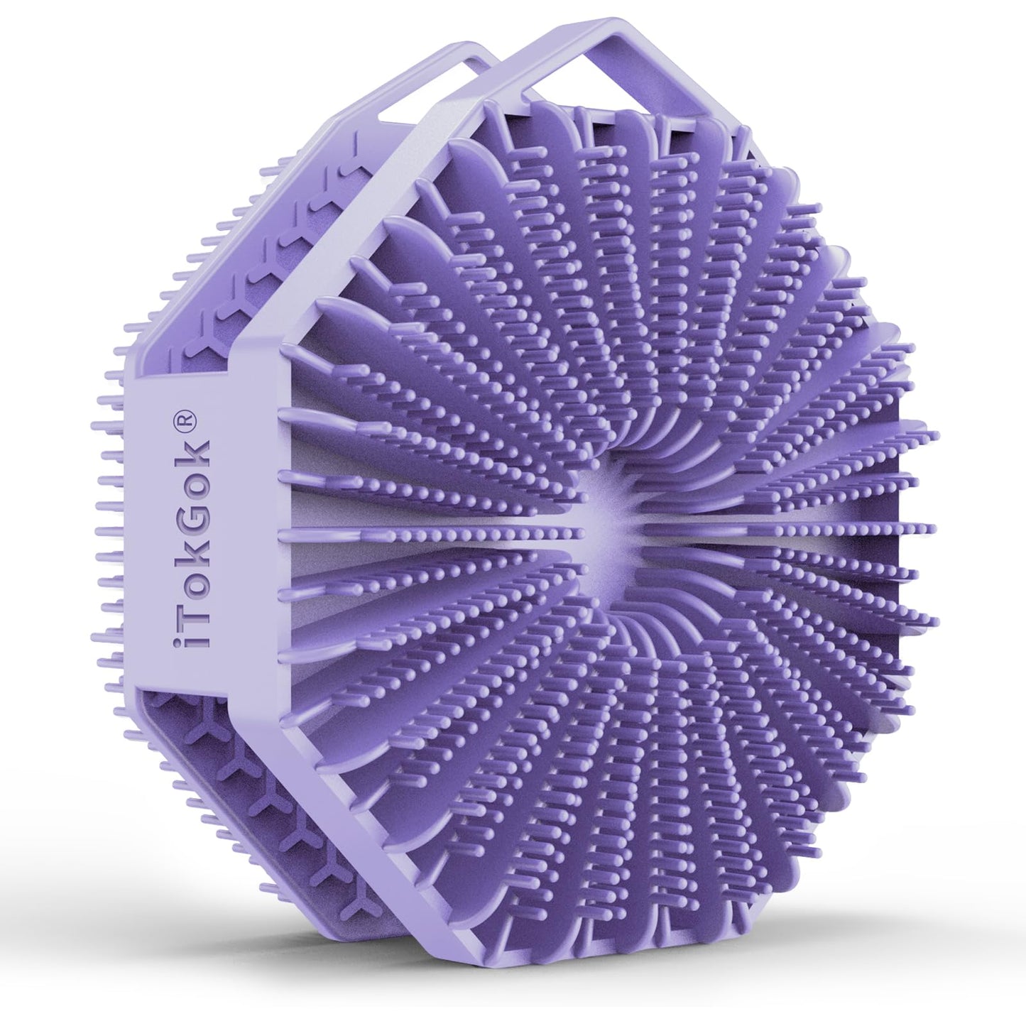iTokGoK® Premium Silver-Infused 2 in 1 Silicone Body Scrubber, Double-Sided Design Body Brush Silicone Body Scrubber Exfoliating Body Brushes for All Skin for Showering, Lathers Well - Lavender