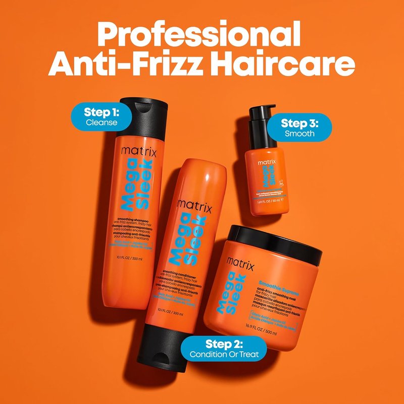 Matrix Mega Sleek Anti-Frizz Conditioner - 96-Hour Frizz Control & 12X Smoother Hair | Hydrating Formula