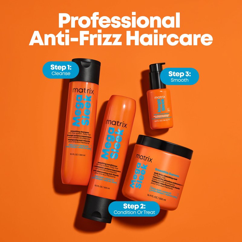 Matrix Mega Sleek Anti-Frizz Shampoo - 96H Frizz Control, 12x Smoother Hair, and Professional Hydration, 1.7 Fl Oz