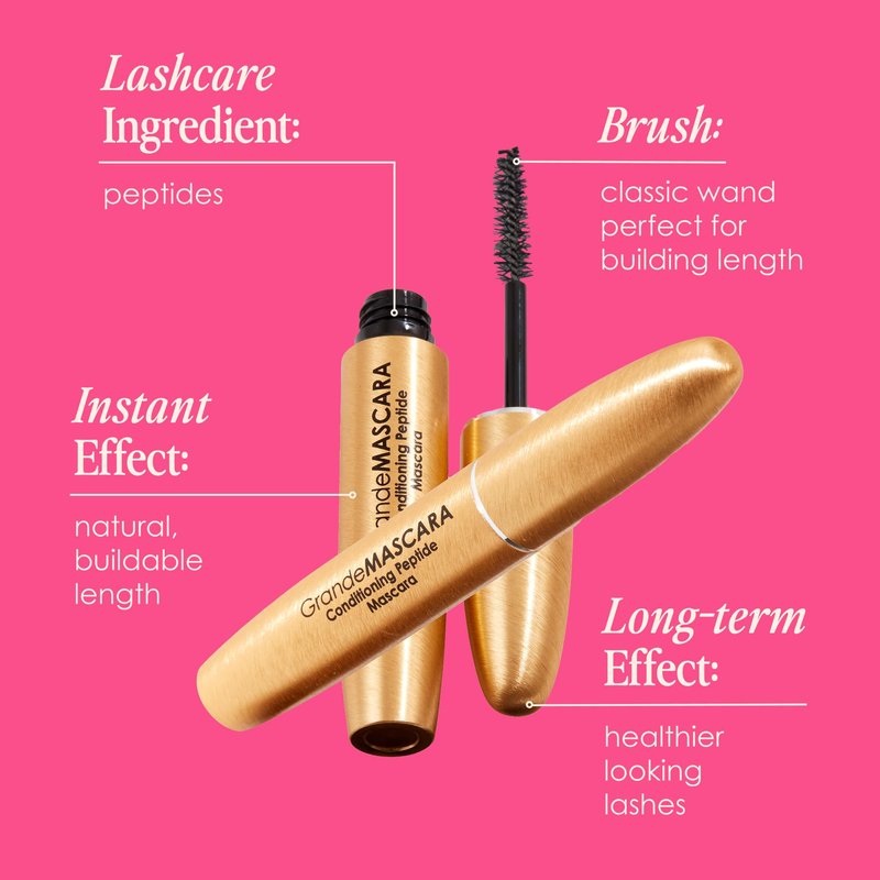 Grande Cosmetics GrandeMASCARA Conditioning Peptide Mascara - Buildable Volume & Length, Water-Resistant & Clump-Free - Lash & Extension Friendly, Black (0.20 oz)