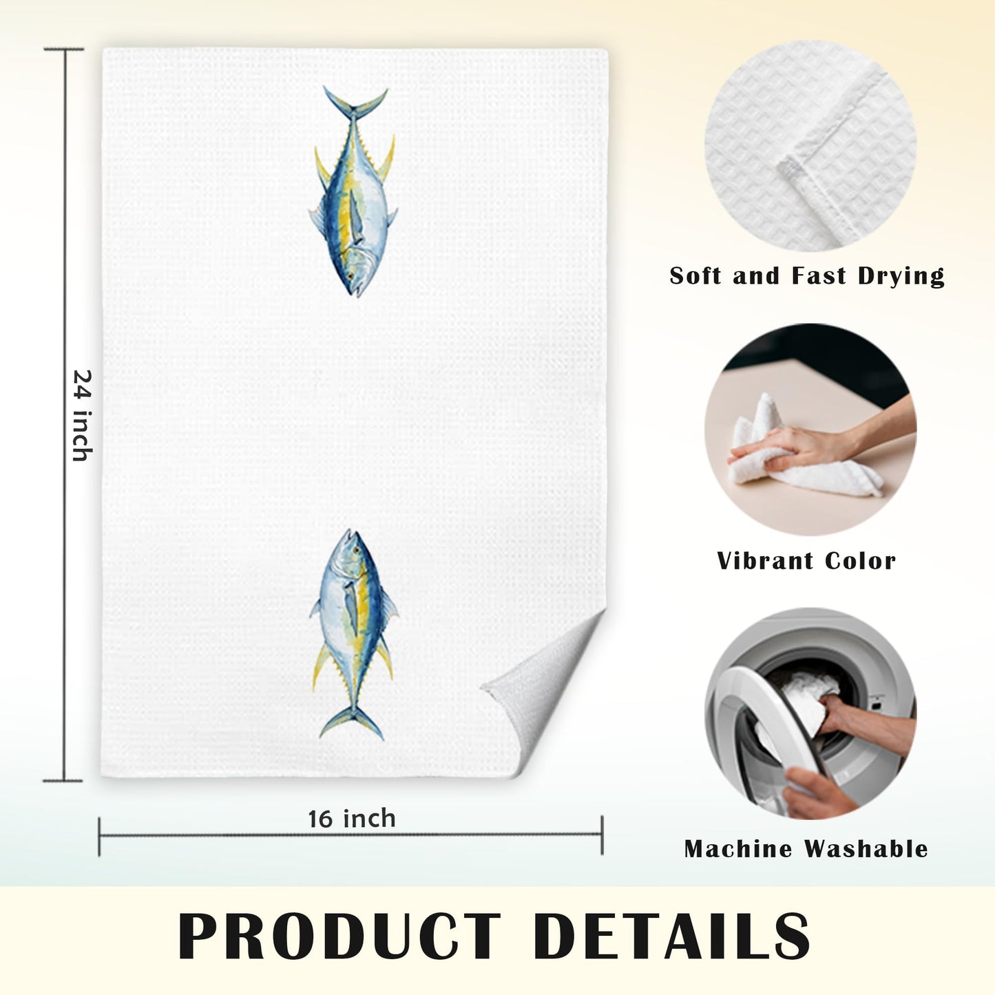 JINYO Coastal Beach Kitchen Towels, Fish Lover Gifts Hand Towels for Bathroom Kitchen Decor, Nautical Ocean Bathroom Decor, Tuna Marlin Fish Decorative Dish Tea Towels, 16x24 Inch Set of 2