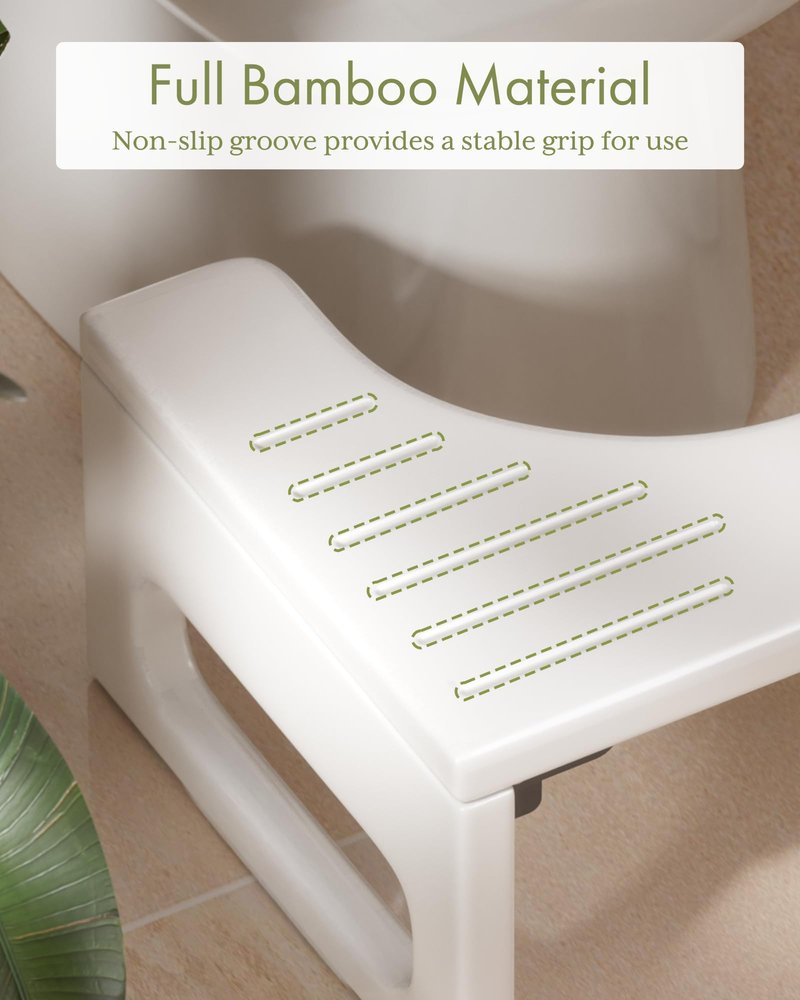 AmazerBath 7 Inches Bamboo Toilet Stool Squat for Adults, Foldable Poop Stool for Bathroom, 0.79" Thickness Potty Step Stool with Non-Slip Strip, No Assembly Required, Space-Saving, White