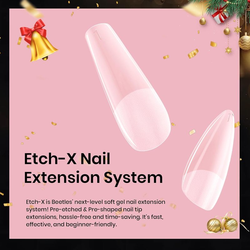 Beetles Gel Nail Tips Etch-X- Almond Medium, 384pcs 12 Sizes, Pre-Etched Half Matte Full Cover Soft Gel Nail Tips, Press on False Nail Extension Acrylic Fake Nails, Easy DIY Salon Art
