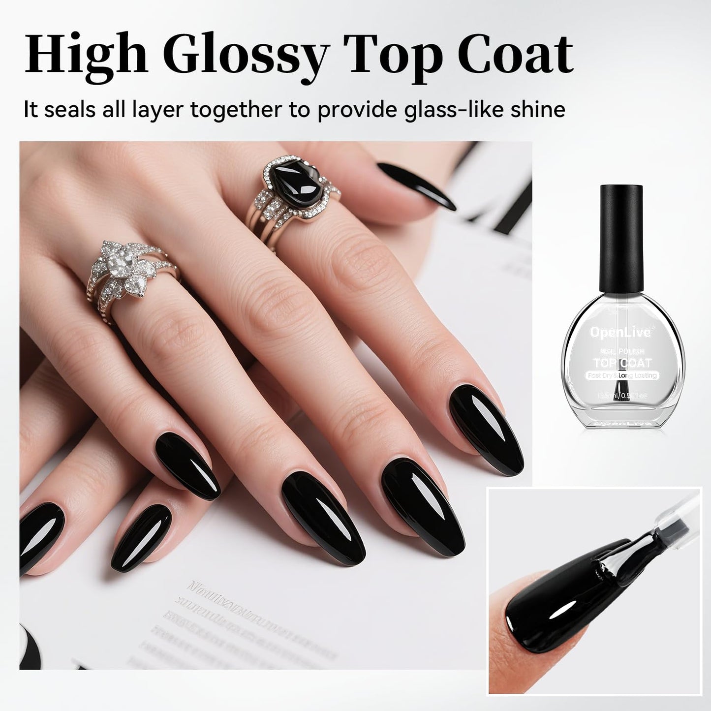 Top Coat Clear Nail Polish - Quick Dry High Gloss Shine | 16.5ml Long-Lasting & Scratch Resistant for Salon Quality DIY Nail Art