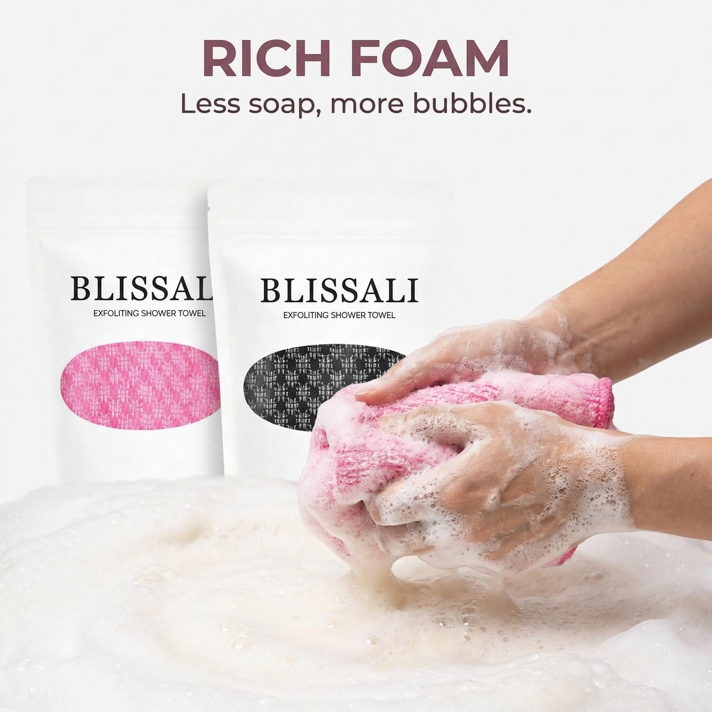 BLISSAL Exfoliating Shower Towel, Exfoliating Body Scrubber Bath Towel for Shower, Deep Cleansing, Remove Dirt, Oil & Dead Skin, Quick Dry Body Towel for Men & Women, 48 Inch, Pink & Black, 2 Pack