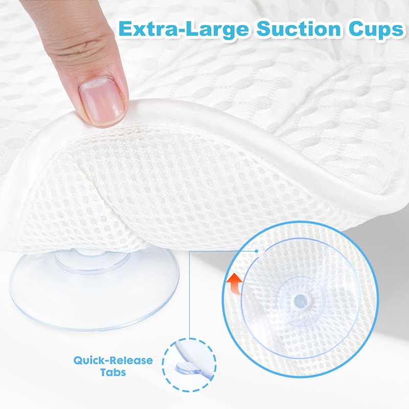 Bath Pillows for Tub, Ergonomic Bathtub Pillow for Head, Neck & Back Support, Soft Spa Cushion Washable with 4D Mesh & Non-Slip Suction Cups, Relaxing Hot Tub Accessories & Spa Gifts for Women and Men
