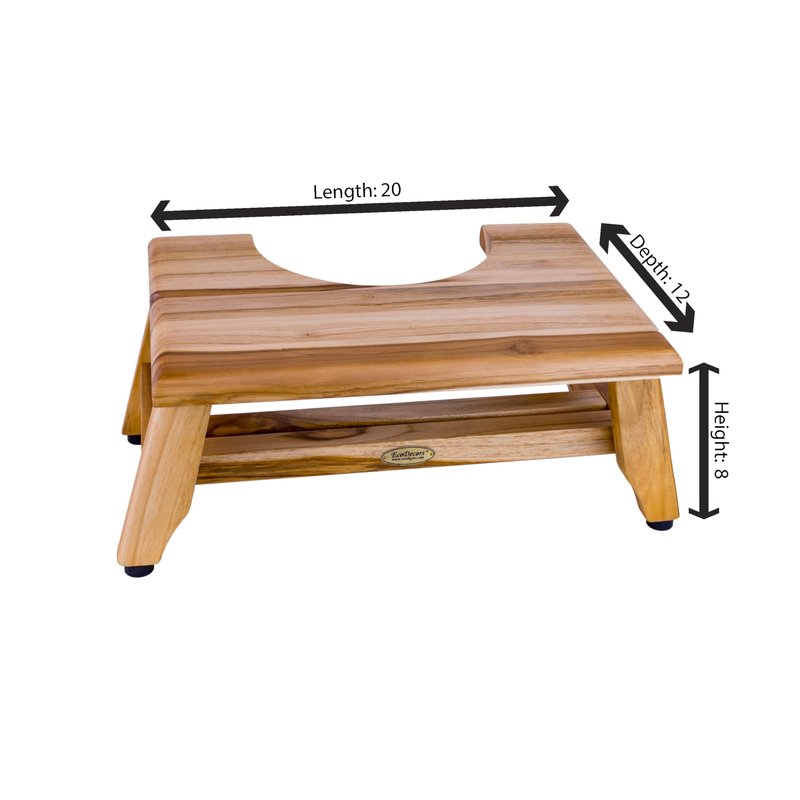 EcoDecors SerenityyPoo Teak Toilet Stool 20 inch L x 12 inch D x 8 inch H Natural