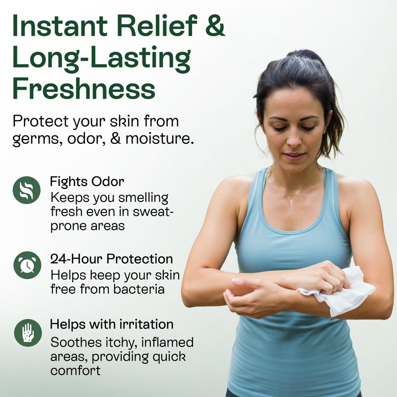 Body Wipes - Cleaning Wipes for Men & Women for Bathing, Wrestling, Combat, Gym & Camping - Treats Ringworm, Jock Itch, Athlete's Foot with Tea Tree Oil - Odor Control - 40 Wipes