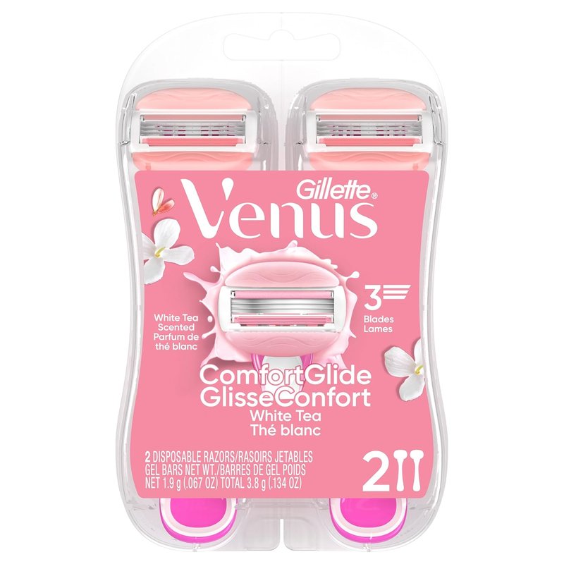 Gillette Venus Disposable Razors for Women - ComfortGlide with White Tea Scented Moisture Bars | 2 Count