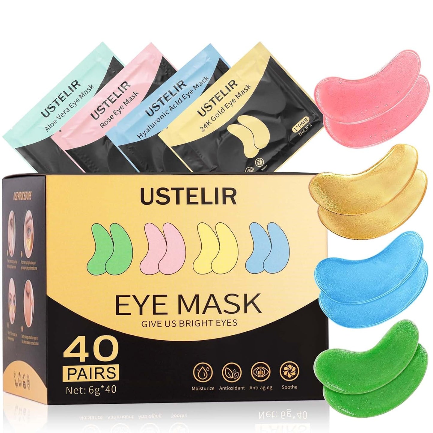 Under Eye Patches - 40 Pairs Anti-Aging Eye Masks with 24K Gold & Hyaluronic Acid | Reduce Dark Circles & Puffiness
