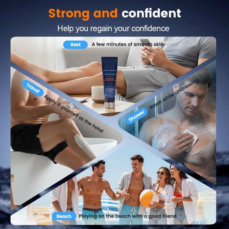 2PCS Men's Hair Removal Cream, Home Hair Removal Cream for Men - Residue-Free & Mark-Free Depilatory Cream, Moisturizing Gentle Formula with Seaweed Extract