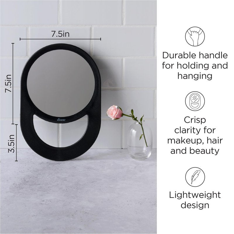 Diane Professional Quality Hand Mirror, Single Sided Hand Held Mirror, Lightweight Portable Mirror with Handle, Ideal for Makeup, Shaving, & Everyday Beauty, Compact Size for Travel – 7.5" Diameter