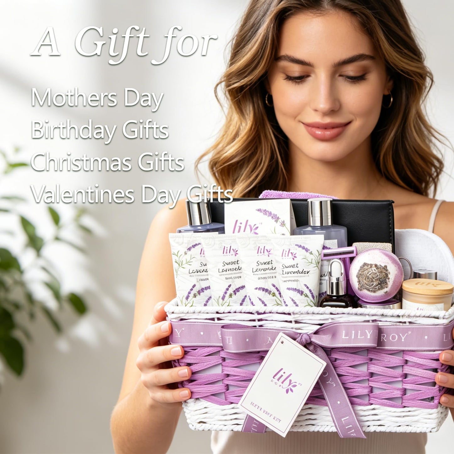 Gifts for Women, Birthday Gifts, 22 Piece Lavender Spa Gift Basket for Women, Mother's Day Gift Basket for Mom - Bath and Body Skin Care Set for Women, Spa Kit | Valentines Day Gift, Christmas Gift