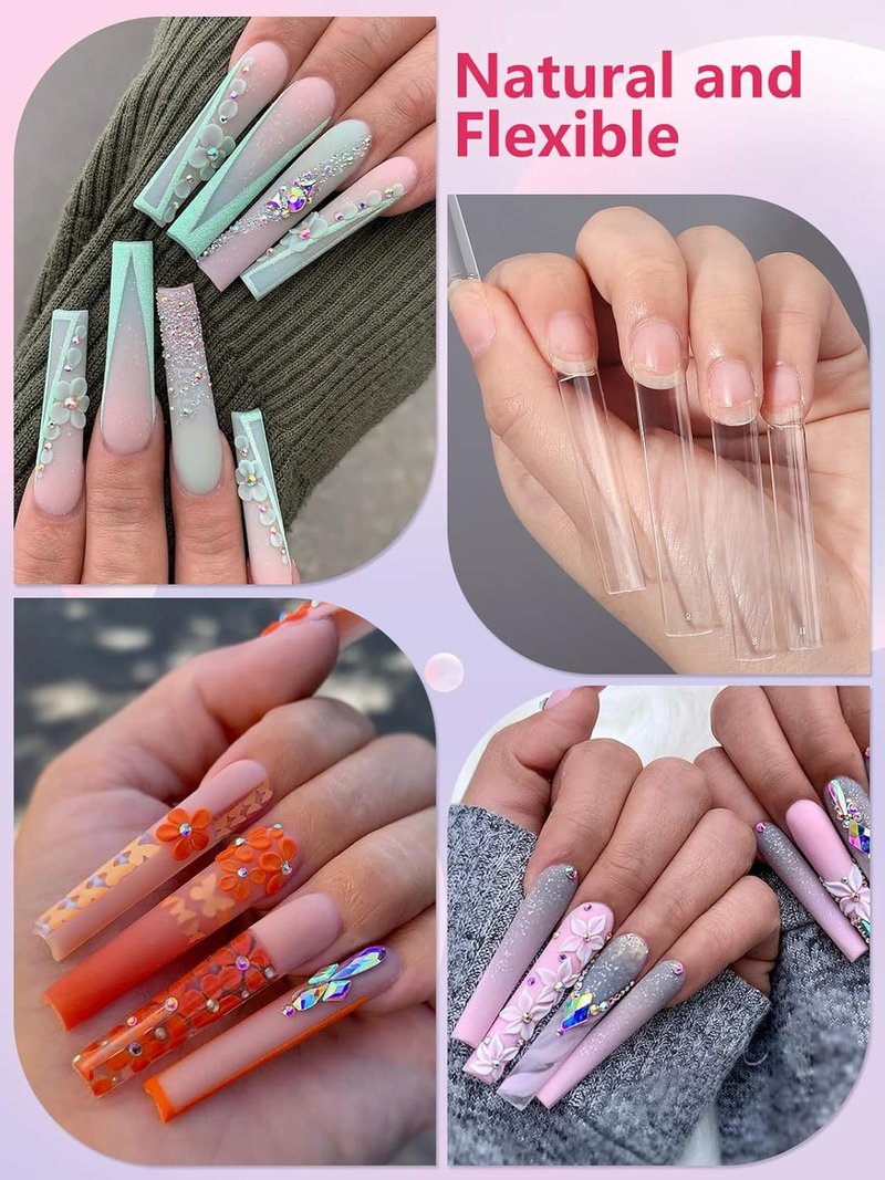 LIONVISON 504PCS Clear Nail Tips - 3XL Extra Long Flat Tapered Square for Acrylic Nails | 12 Sizes