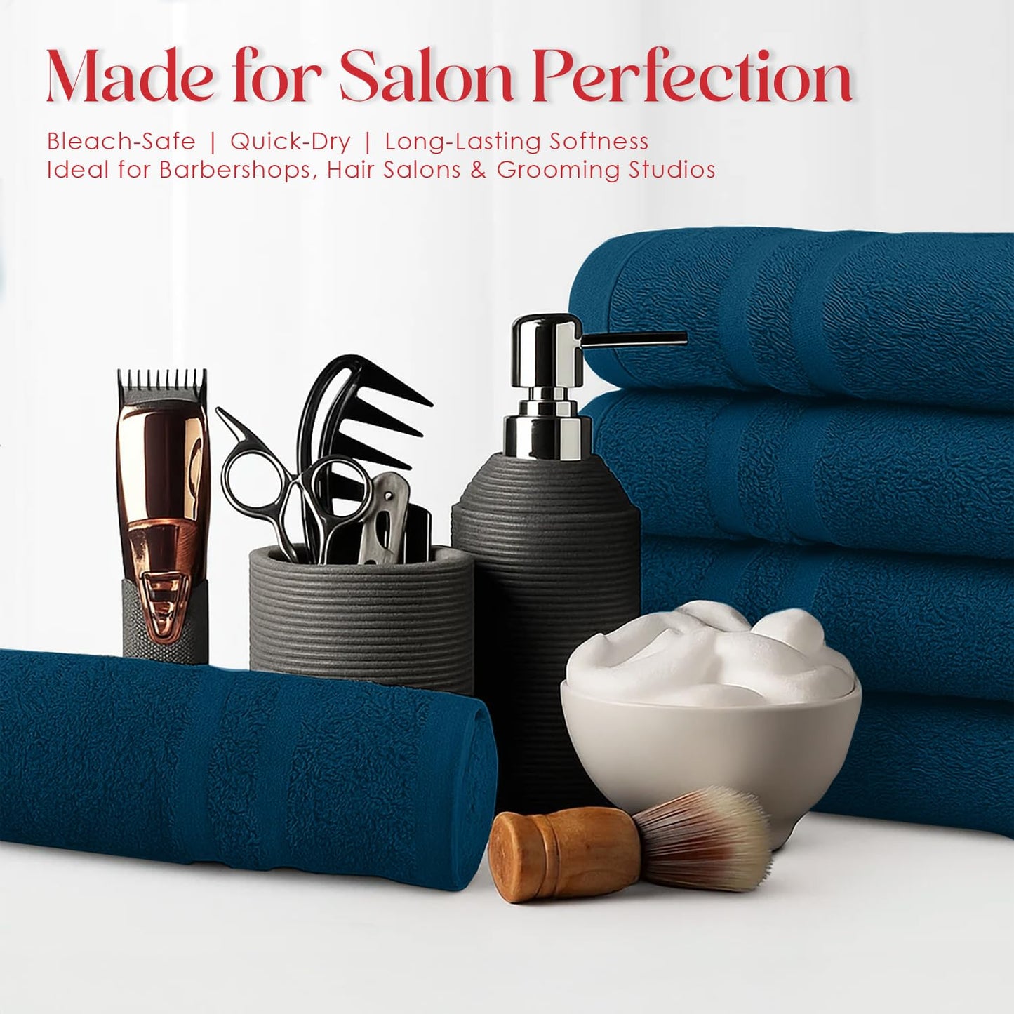 RIVERSIDE Pack of 24 Salon Towels Set – 16 x 26 Inches, 100% Ring Spun Cotton Highly Absorbent and Quick Dry Towels for Salon, Hand, Barber, Gym, Home & Hair Care, Navy Blue