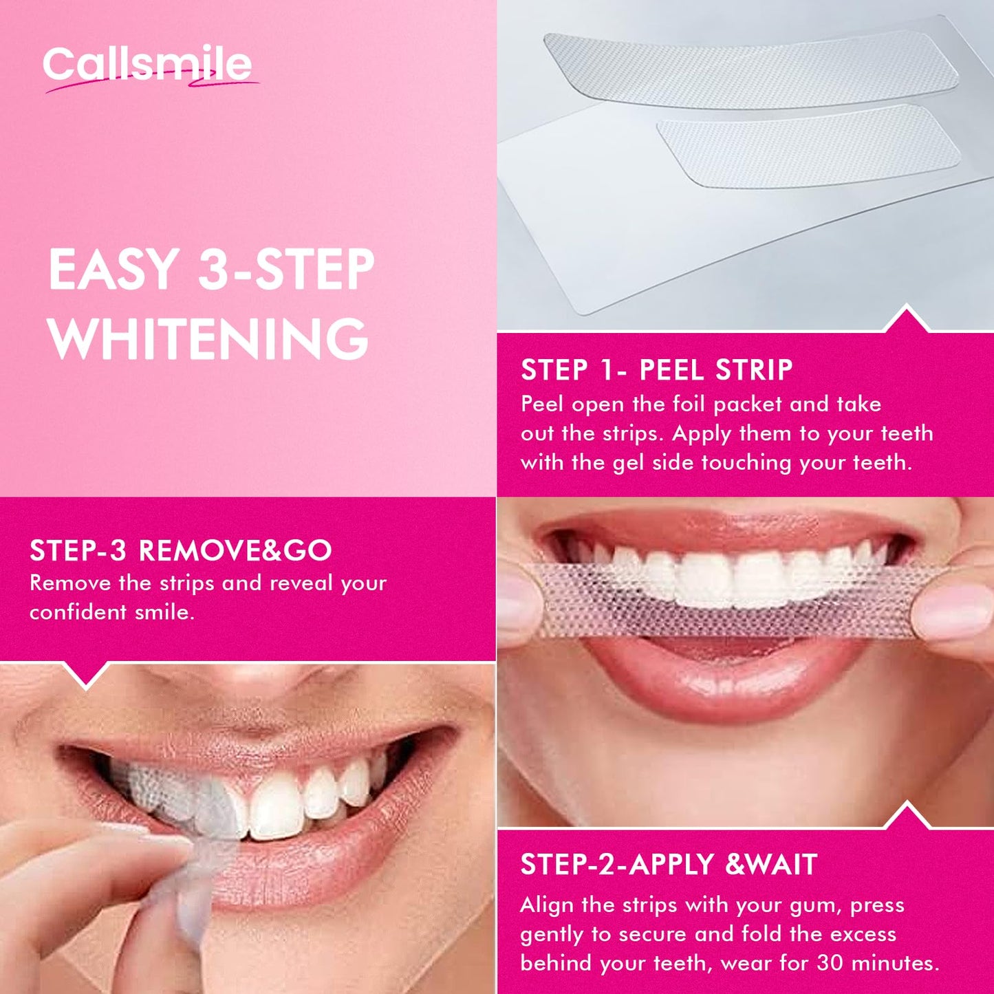 CALLSMILE Whitening Strips for Teeth Sensitive: 64 Strips Gentle Teeth Whitening Strips Enamel Safe Non-Slip Dry Strip Technology Residue Free Daily Oral Care, Coconut