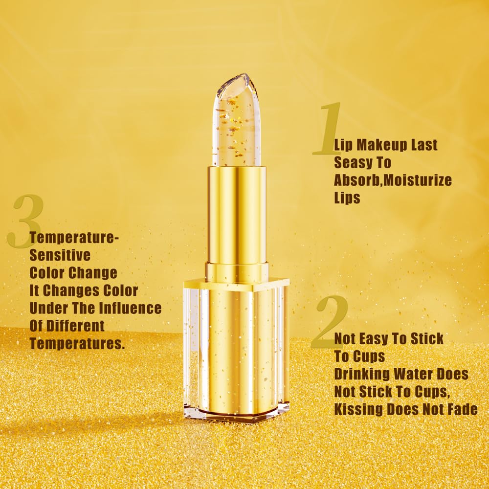 Yeweian pH Adjusting Lipstick, Transfer Proof Color Changing Lipstick, Gold Crystal Clear Lip Stick That Changes Color, Moisturizing Glossy Shine Lip Balm, Hydrating Non-Sticky Lip Gloss for Women