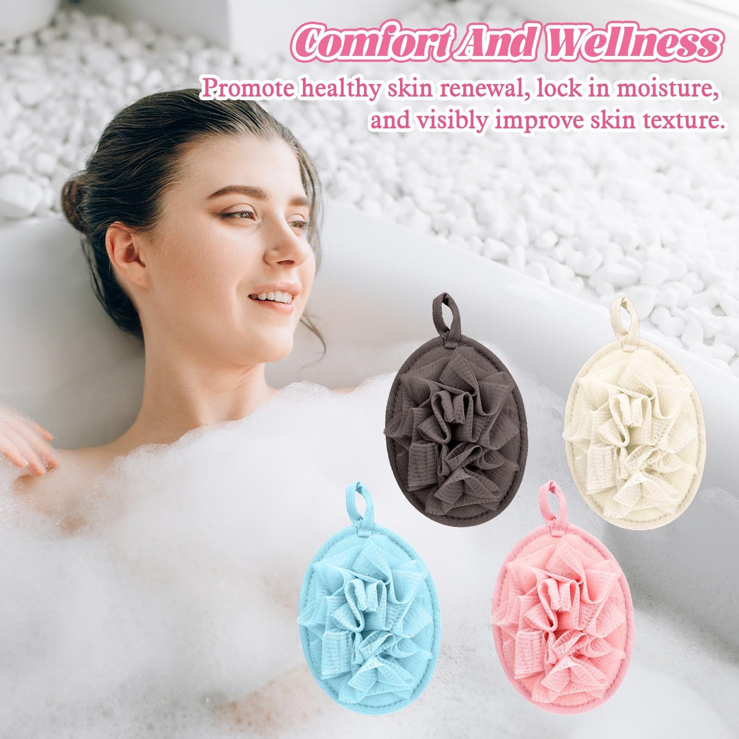4 Pcs Larger Lightweight Travel Size Loofah, Bath Sponges Mesh Balls for Body Scrubber Exfoliator, Terry Cloth Small Mini Travel Sponges for Men Women Body Scrubber Bath Sponge
