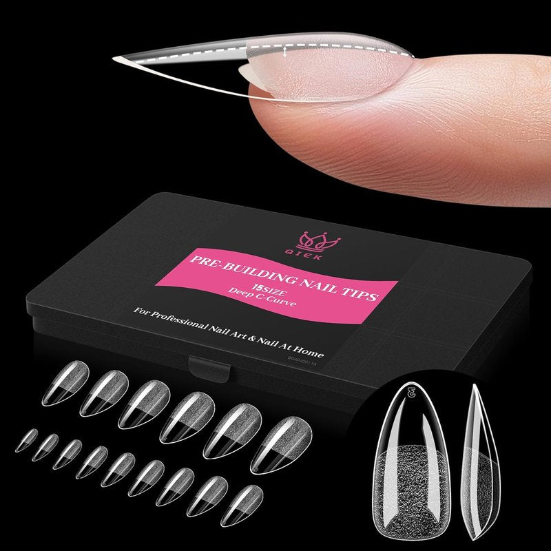 Skiennix Medium Almond Nail Tips - 240 PCS Clear Soft Press-On Extensions | 15 Sizes for DIY & Salon Use