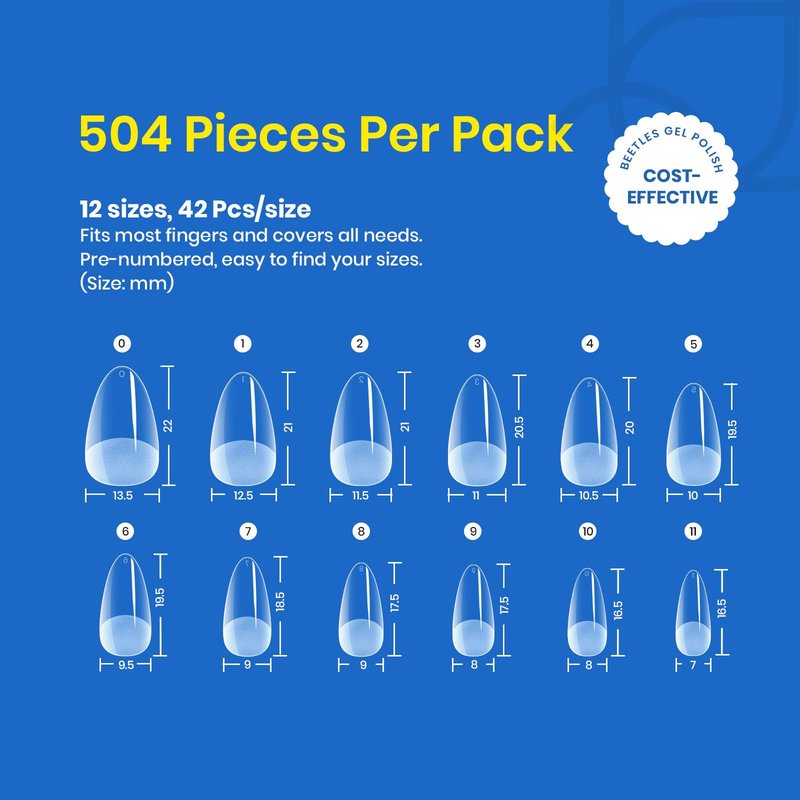 Beetles Gel Nail Tips Easy Nail Extension Etch X Nail Tips 12 Sizes 504Pcs Short Almond Half Matte Tips Gelly Tips Full Cover False Tips Gifts for Girls