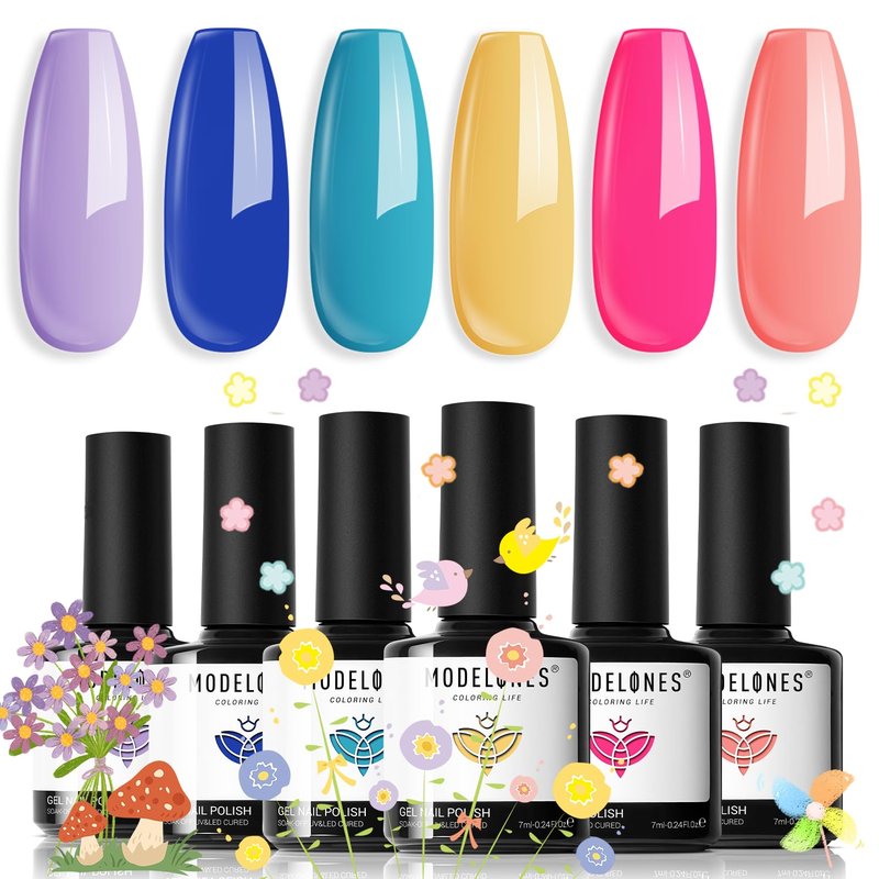 Modelones Gel Nail Polish Set - 6 Vibrant Neon Colors for Spring/Summer | Soak Off LED Manicure Gift
