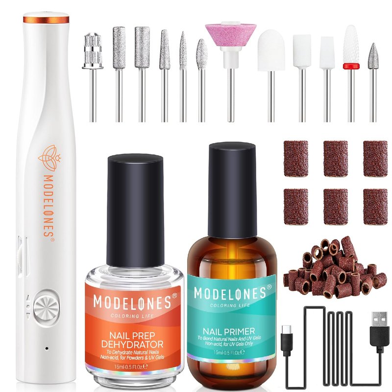 Modelones Cordless Nail Drill Kit - Includes Nail Dehydrator & Primer for Professional Results