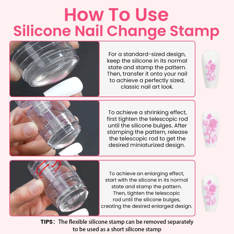 ESUOHYM 6PCS French Tip Nail Stamp Art Kit Clear Silicone Nail Jelly Stamper With Scrapers Polish French Manicure Stamping Set For Women Diy Artists Salon