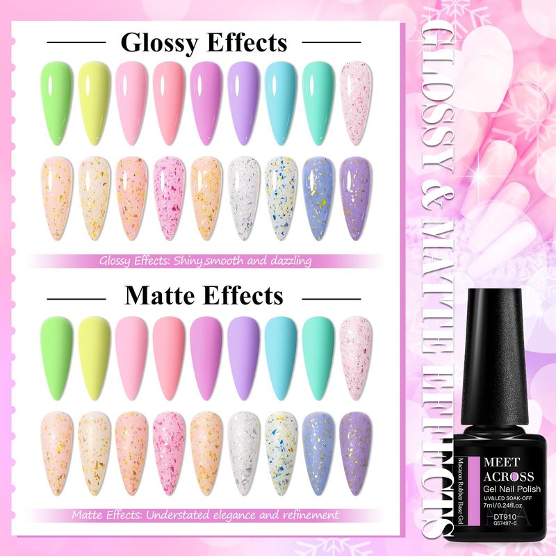 MEET ACROSS 18Pcs Rubber Builder Base Gel Nail Polish 2 in 1 Builder Gel For Nails, Macaron Nail Strengthener Quick Extension Rubber Base Coat Gel Polish Kit Spring Summer Gift