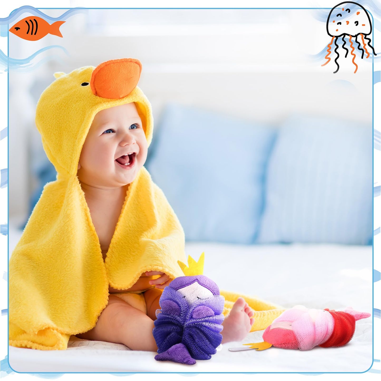 Tatuo 4 Pcs Animal Bath Loofahs Kids Body Loofah Cartoon Shower Cute Bath Sponge Pouf Body Scrubbers Mesh Sponge for Toddler Children Boys Girls Shower Baby Washing Exfoliating (Girls)