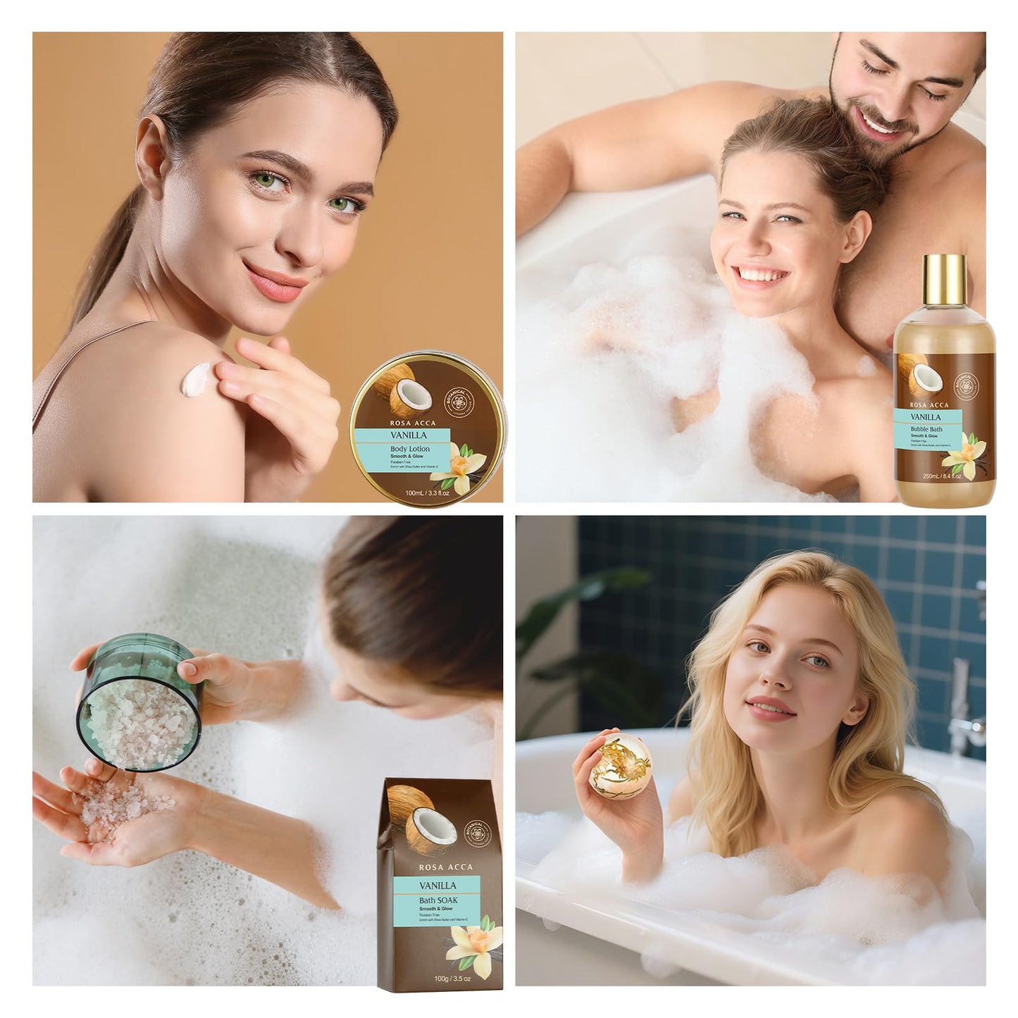 Mothers Day Gifts for Mom, 12pcs Vanilla Coconut Bath and Body Gift Basket Set, Self Care Set, Home Spa Basket Gift, Hydrating Skin Care Set, Anniversary, Birthday, Christmas, Wife