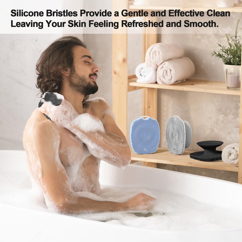 COLGEIFY, Shower Bath Brush, Large Size of Soft Bristles for Men & Women After Gym, Exfoliating and Deep Clean, Back Suction Cup Easy to Store and Dry (Black)