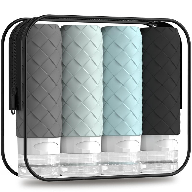 Silevoler Travel Bottles for Toiletries, TSA Approved Silicone Travel Size Containers for Toiletries, BPA Free Leak Proof Refillable Essentials Accessories, Shampoo and Conditioner Bottles (Gray)