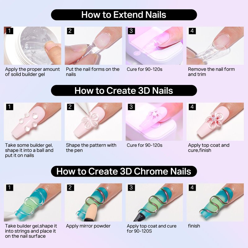 MIZHSE 3PCS 3D Sculpting Gel Nail Art, Clear White 5 in 1 Solid Builder Gel Set Hard Gel for Nails Non-Sticky U V LED Molding Building Gel with Dual Forms for Beginners Salon Home DIY Travel Size