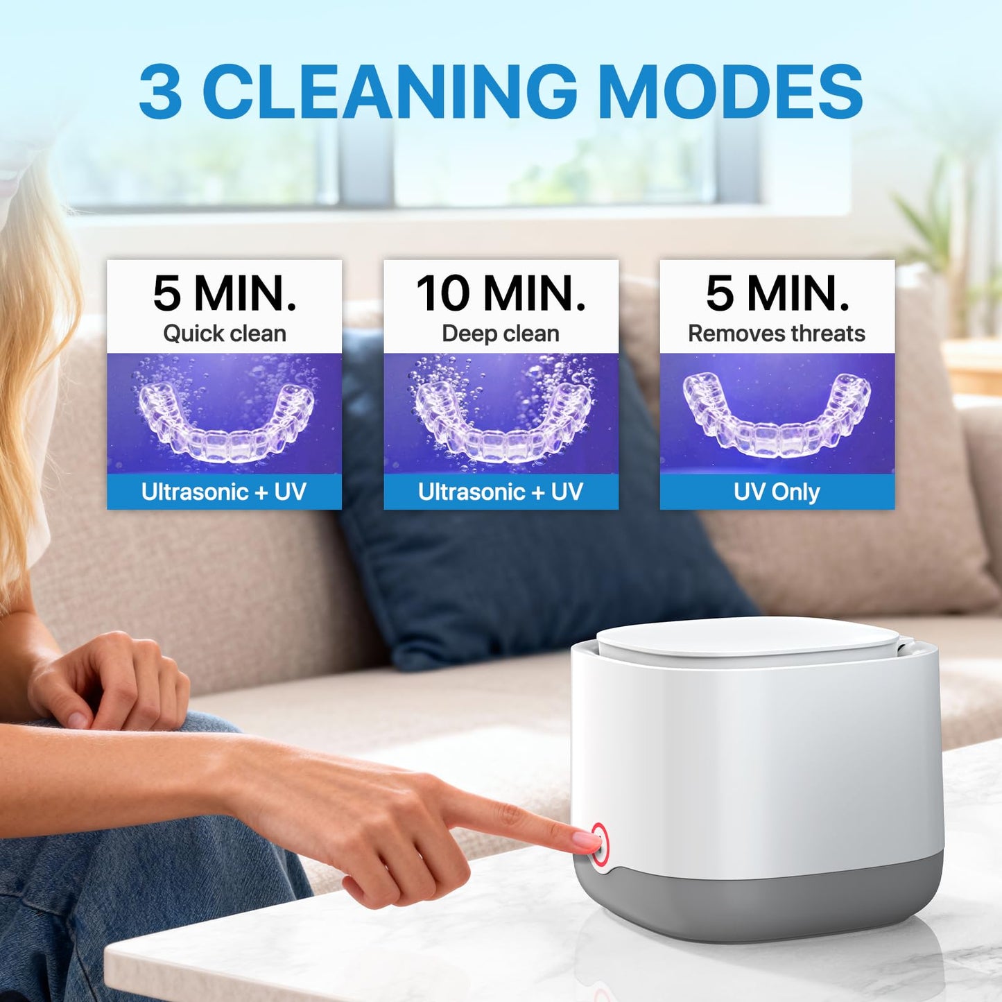 Ultrasonic Retainer Cleaner with UV-C, 45kHz Rechargeable Dental Cleaning Machine 4000mAh, 200ML for Denture, Mouth Guard, Night Guard, Aligner, 3 Modes & 6 Cleaning Tablets