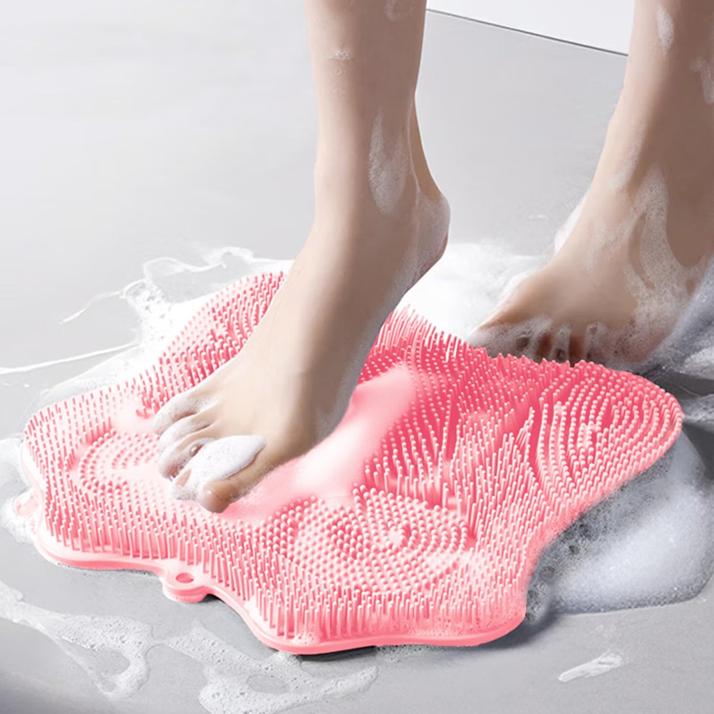 Easkite Shower Foot Scrubber, Shower Foot and Back Scrubber with Suction Cups, Shower Silicone Foot Washer for Exfoliating Massage（Pink）