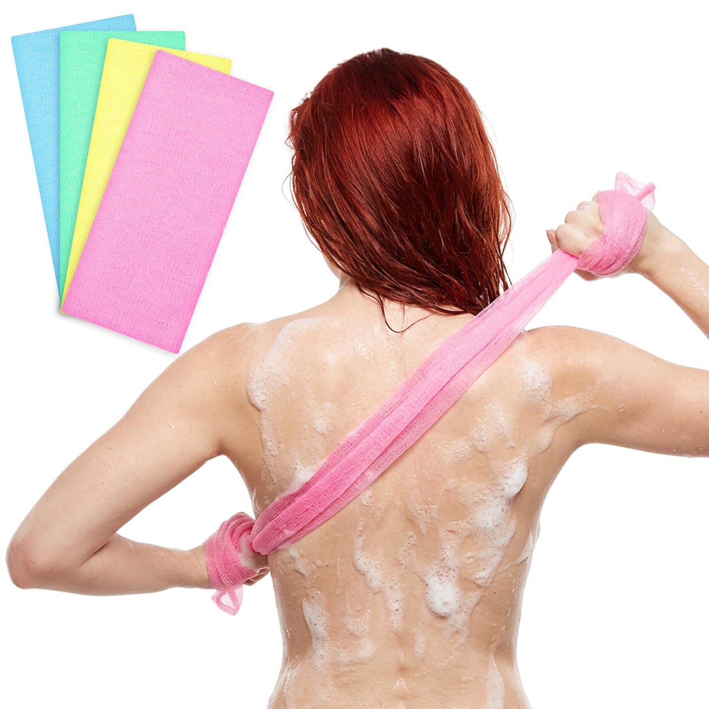 Hecila Exfoliating Washcloth Body Scrubber Bath Cloth Skin Bath Wash Towel for Shower 35 Inch Japanese Nylon Washcloth Loofah Sponge Net Rag Back Scrubber for Women and Men