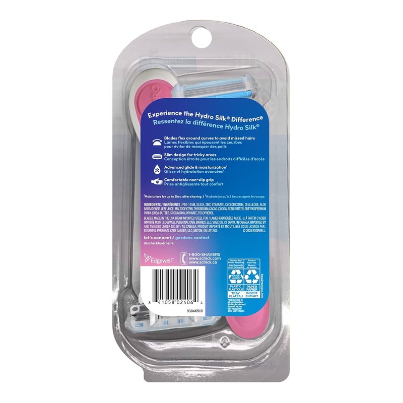 Schick Hydro Silk Disposable Razors for Women - 3-Blade Smooth Shaving | Travel Essentials, Slim Design, 3ct