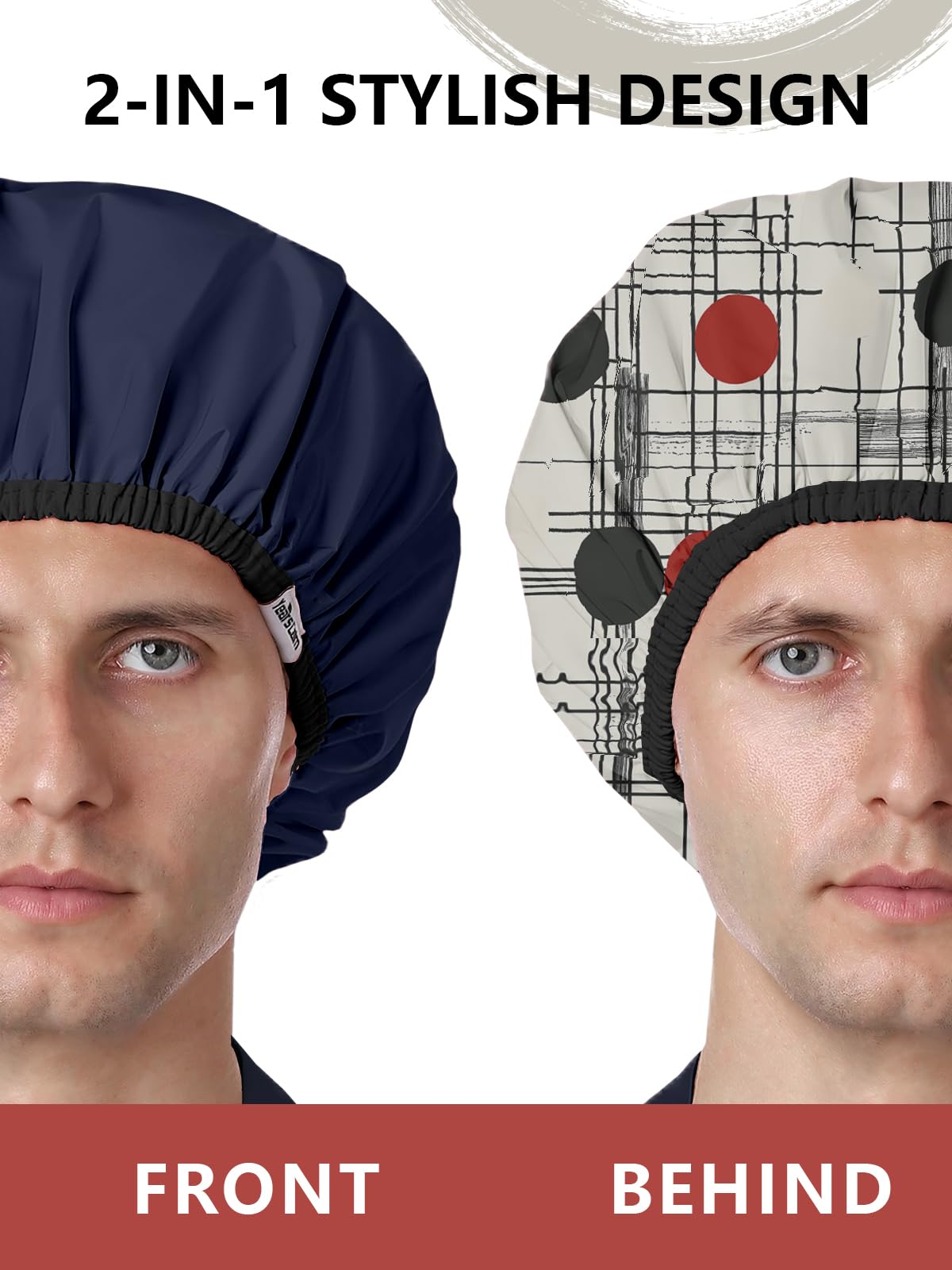Years calm Shower Cap for Men, Waterproof Reusable Hair Cap with Dual-Layer Design, Reversible Double-Sided Use, Stretchable Elastic Band, Comfortable Fit for Shower, Gym, Hair Care & Travel