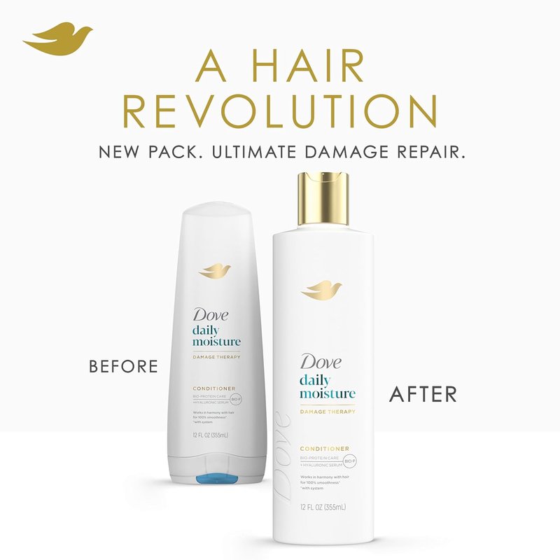 Dove Daily Moisture Conditioner - Damage Therapy for Dry Hair with Bio-Protein & Hyaluronic Serum | 12 Fl Oz