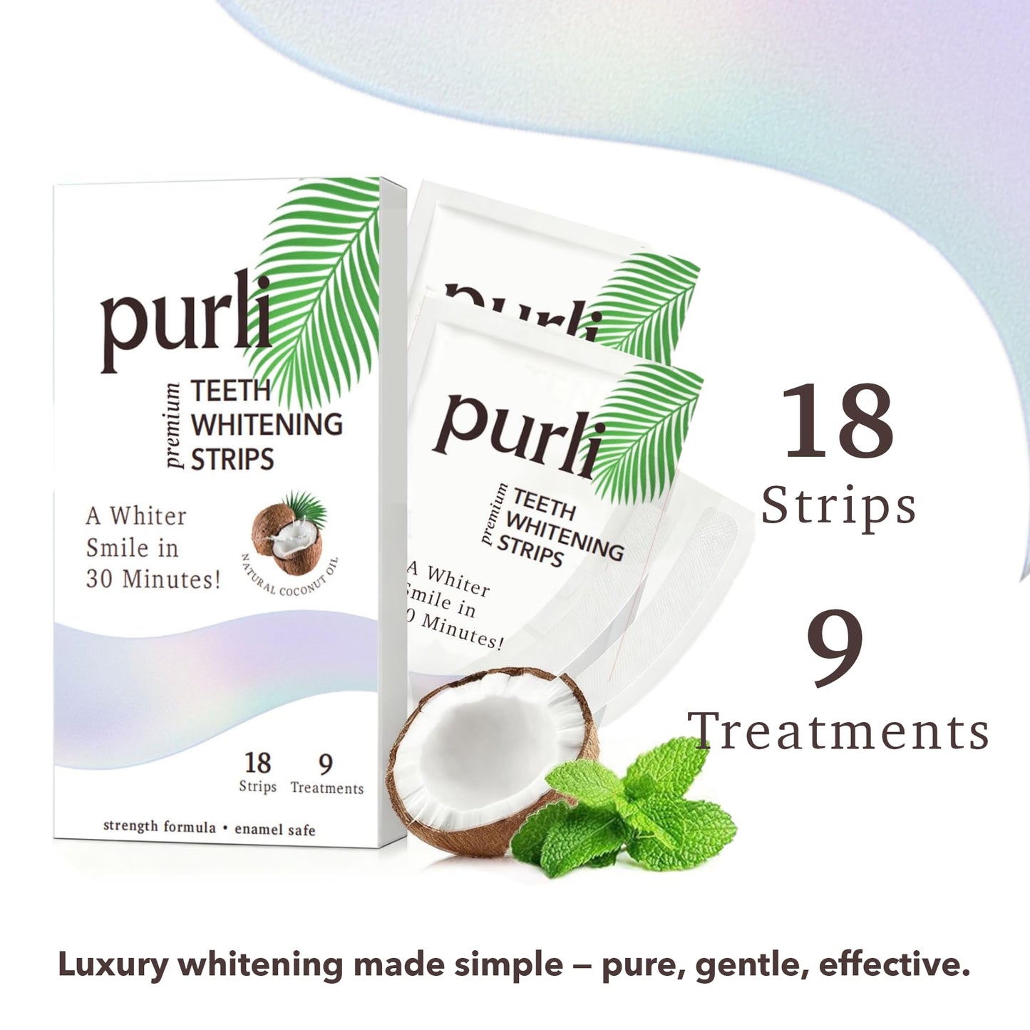 Purli Professional Teeth Whitening Strips 9-Day Treatment – Purli Whitening Strips for Sensitive People, Natural Coconut Oil, Professional Effects, Gum & Enamel Safe, Dry Strip
