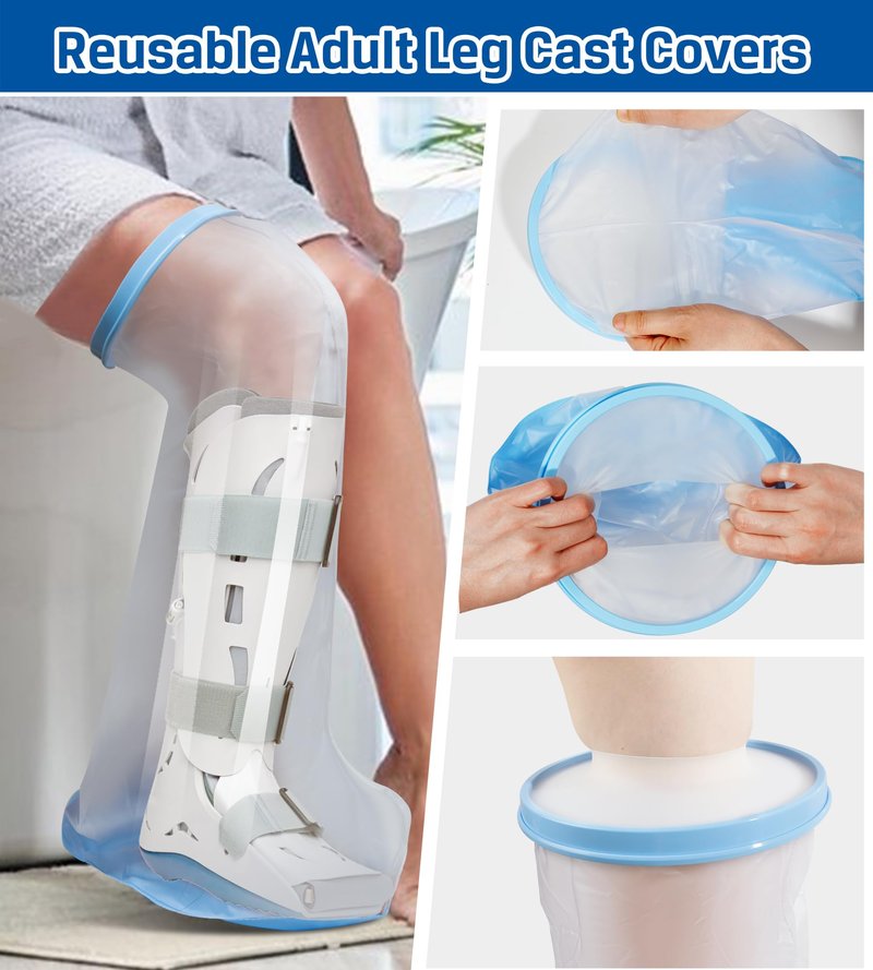Blueash Waterproof Extra Wide Leg Cast Cover for Shower Adult, Reusable Extra Large Leg Shower Casts Cover with Non-Slip Bottom for Adults Large Casts Surgery Shower Boots