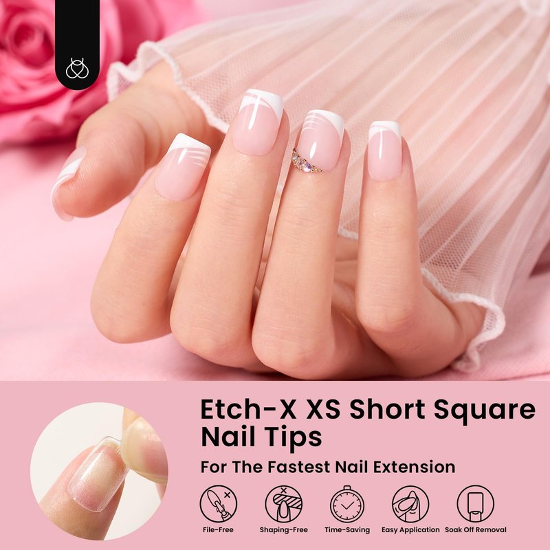 Beetles Gel Nail Tips 288Pcs Extra Short Square Etch-X Fake Nails Half Matte Press on Nail Tips Full Cover Nail Tips Gel Nail Polish Extensions Set Gifts for women