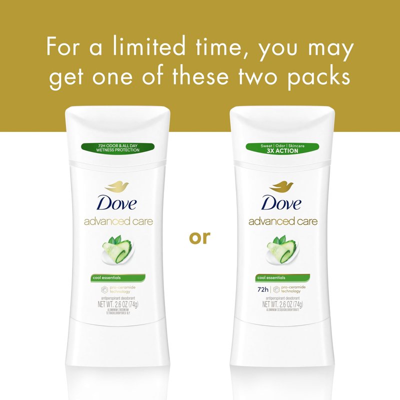 Dove Advanced Care Anti Deo Stick Cool Essentials Pack of 12 for helping your skin barrier repair after shaving 72 h odor control and all-day sweat protection with Pro Ceramide Technology 2.6 oz